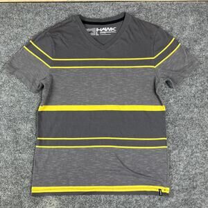 Tony Hawk T-Shirt Mens S Gray Yellow V-Neck Striped Skate Casual Graphic Tee